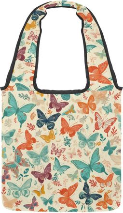 Generic Colorful Butterflies Seamless Pattern Reversible Canvas Shoulder Tote - Double-Sided Print, 12oz Cotton, 27cm Drop, Fold-Flat Bag for Travel, Shopping