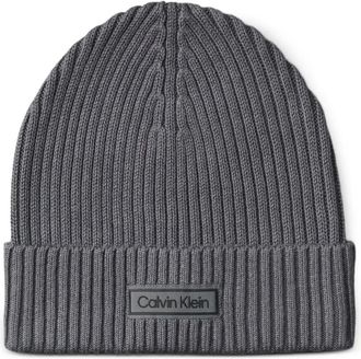 Calvin Klein ribbed logo-patch beanie - men - Fabric - One Size - Grey