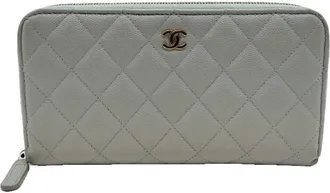 Chanel Matelasse Blue Grained Calfskin Long Wallet (Bi-Fold) (Pre-Owned)