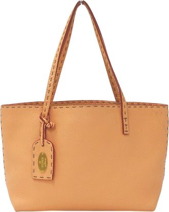 Fendi Selleria Beige Black Leather Handbag Pouch Tote Bag (Pre-Owned)