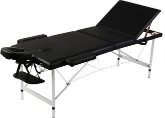 vidaXL Mesa Camilla De Masaje De Aluminio Plegable De Tres Cuerpos Negros