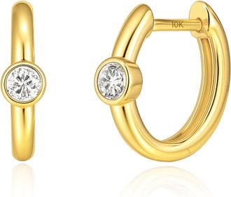 MAX + STONE 10K Yellow Gold 15.5MM Bezel-Set Lab Grown Diamond Huggie Hoop Earrings