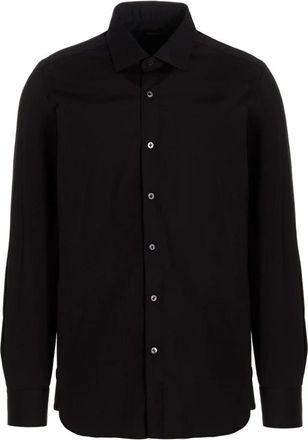 Barba Poplin Overhemd - Heren - Casual Overhemden - Zwart - M - Katoen - Overhemden