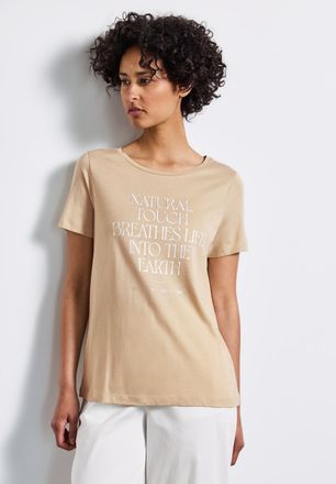 Street One T-Shirt STREET ONE, Damen, Gr. 38, beige (coastal beige), Jersey, Obermaterial: 50% Baumwolle, 50% Modal, bedruckt, regular fit taillenbedeckt, Rundha
