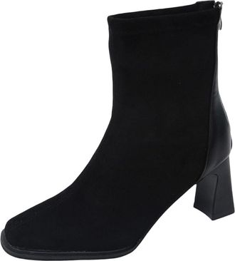 Generic Black Women Practical Extended Proportions Round Toe Comfortable Sturdy Heel Shoes Autumn Winter Thick Sole Short Boots with Rear Zipper for Leisure P