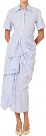 Rosie Assoulin Gathered Ruffle Shirt Dress In Blue Stripe