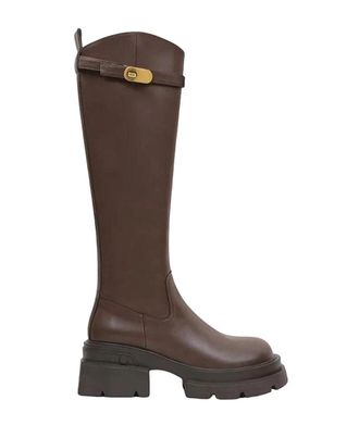 Generic Women Knight Long Boots Belt Buckle Side Zipper Square Heel Knee High Booties