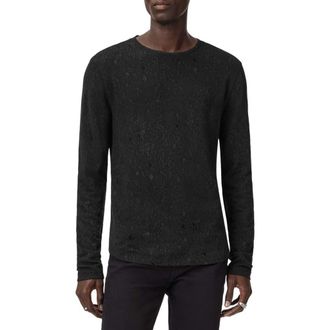 John Varvatos Vera Distressed Jacquard Long Sleeve Crewneck T-Shirt in Black at Nordstrom, Size Xx-Large