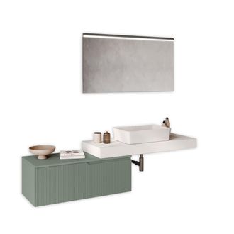 Aquadesign Mueble de ba&ntilde;o 4 piezas en mdf blanco / verde salvia