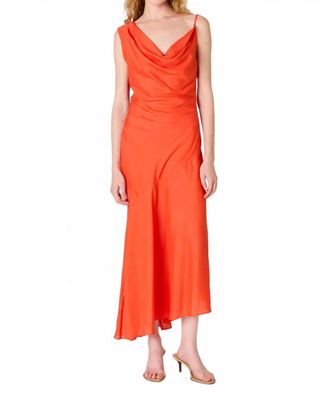 Nia Cielo One Shoulder Draped Midi Dress In Coral Red