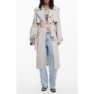 Desigual Belted Trench Coat in Beige at Nordstrom, Size X-Large
