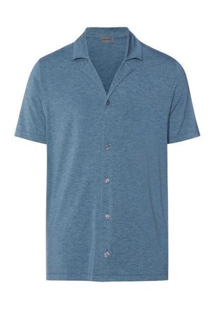 Hanro Casuals Notch Collar Button Front Shirt in Retro Blue Melange at Nordstrom, Size Xx-Large