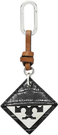 Tory Burch crocodile-embossed logo-detail keyring - Black