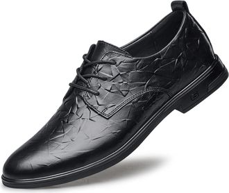 Generic Dress Shoes for Men Lace Up Floral Round Burnished Toe Derby Shoes Leather Non Slip Rubber Sole Slip Resistant Low Top Wedding(Black Embossing,5.5 UK)