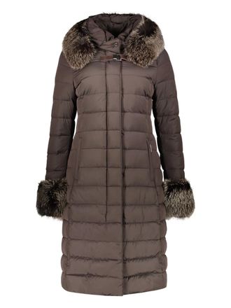 Moorer hooded zip-up coat - women - Polyamide/Polyester/Elastane/Goose Down/Artificial Fur - 48 - Brown