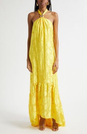 Ramy Brook Zelda Floral Halter Jacquard Gown in Sunshine Burnout at Nordstrom, Size Xx-Small