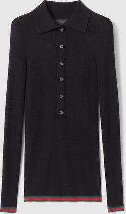 Gucci Cashmere And Silk Polo Top With Web, Black, Ready-to-wear
