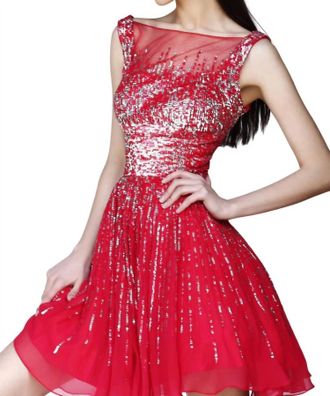 Sherri Hill Illusion Neck Mini Dress In Red