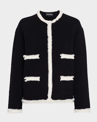 Emporio Armani Fringe-Trim Ottoman Ribbed Blazer