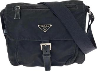 Prada Pre-owned Cross Body Bags, female, Black, Size: ONE SIZE Pre-owned Tessuto Nylon Leather Shoulder Bag