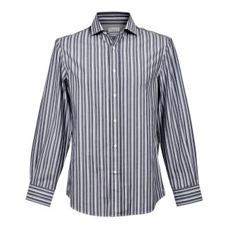Brunello Cucinelli Vertical-Striped Cotton Shirt - Denim
