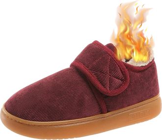 Generic Womens Winter Snow Boots Men Warm Fur Lined Shoes Non-Slip Slip on Slippers Outdoor Indoor Comfortable Diabetic Sneakers for Elderly Women Wine Red 2.