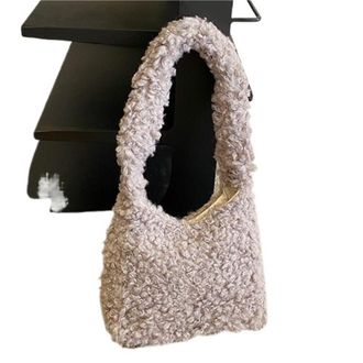 Generic Womens Plush Bags Womens Shoulder Bag Vintage Soft Plush Ladies Underarm Bags Female Fluffy Tote Handbags(GRAY)