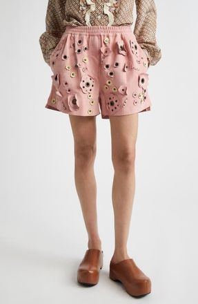 Marni Floral Appliqu&eacute; Suede Shorts in 00C20Quartz at Nordstrom, Size 6 Us