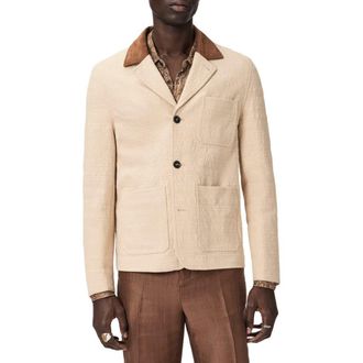 John Varvatos Barnes Cotton Jacket with Suede Collar in Light Khaki at Nordstrom, Size 54
