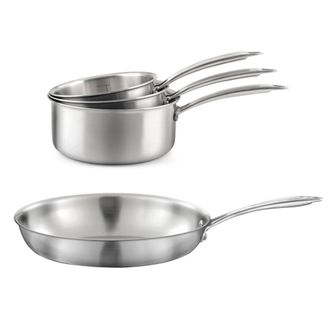 Cuisinox Juego de 3 cacerolas de acero inoxidable de 16/18/20 cm, 1 sart&eacute;n de