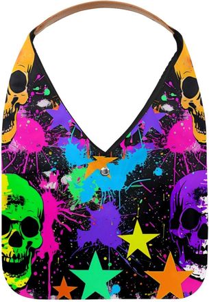 Generic Color Splash Skulls Stars Reusable Lightweight Grocery Bags - Foldable Into Compact Pouch, Washable & Sturdy, Multipurpose for Shopping and Travel