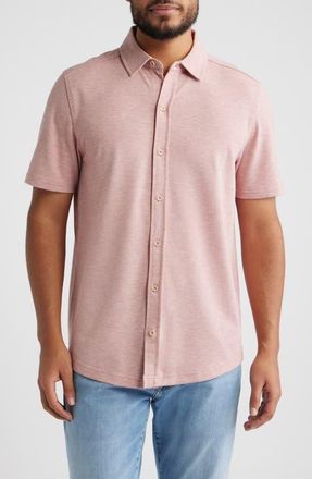 Johnston & Murphy Bennett Short Sleeve Heathered Cotton Blend Button-Up Shirt in Pink Honeycomb at Nordstrom, Size Xx-Large