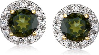 Ross-Simons Green Tourmaline Stud Earrings With. Lab-Grown Diamonds in 10kt Yellow Gold