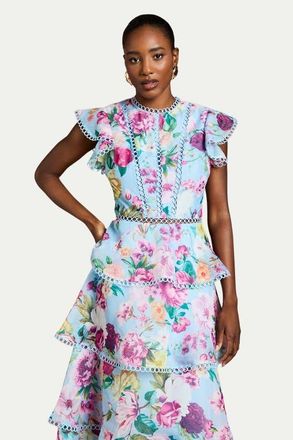 Coast Lace Trim Tiered Organza Midi Dress in Pale Blue at Nordstrom, Size 12
