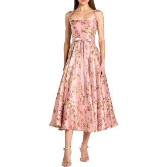 Mac Duggal Sleeveless Brocade A Line Midi Dress in Pink Multi at Nordstrom, Size 12