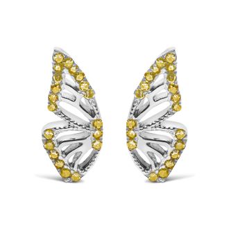House of Brilliance 925 Sterling Silver 1/6ct TDW Yellow Treated Diamond Butterfly Earrings