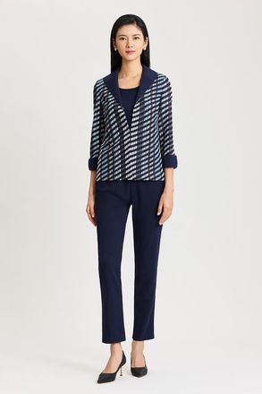 Ming Wang Heritage Mixed-Media Wing Collar Jacket in Indigo/limestone/serene/white at Nordstrom, Size Xx-Small