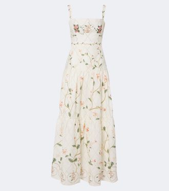 Agua Bendita Lima floral embroidered linen maxi dress