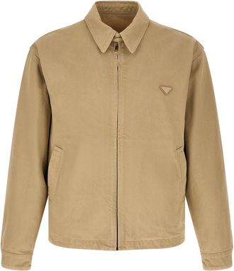 Prada Beige Solid Shirt Collar Jacket