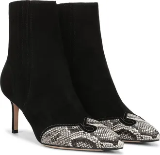 Veronica Beard Lisa Western Leather Bootie in Black Roccia Suede at Nordstrom, Size 6.5