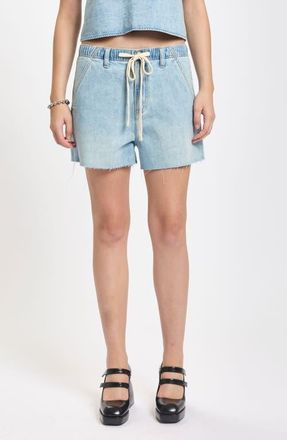 Daze Poolside Denim Cutoff Drawstring Shorts in Charmed at Nordstrom, Size 27