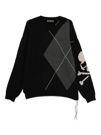 Mastermind Japan Trui met argyle doodskop - Zwart