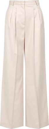 Simona Corsellini Geplooide Broek met Wijde Pijpen - Dames - Wijde Broeken - Beige - XS - Leer - Broeken