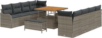 vidaXL Garden Sofa Set Height-Adjustable 11 pcs Grey Poly Rattan vidaXL
