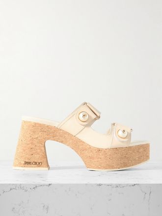 Jimmy Choo London Sandali Platform In Pelle Con Perle Sintetiche Fayence - Bianco sporco