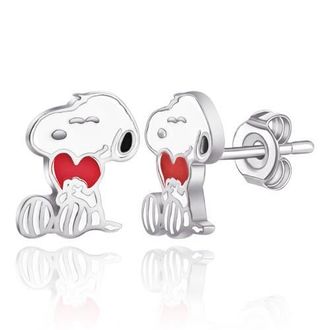 Peanuts Snoopy Heart Stud Earrings, Silver Plated in White, Red at Nordstrom