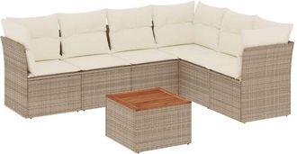 vidaXL Set Sof&aacute;s De Jard&iacute;n 7 Piezas Y Cojines Rat&aacute;n Sint&eacute;tico Beige Vidaxl