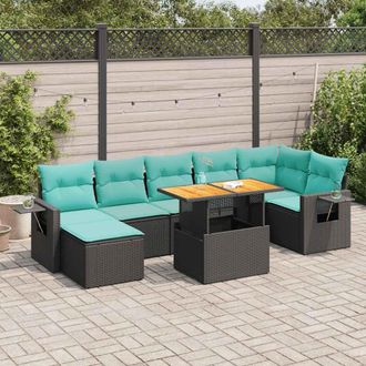 vidaXL Vidaxl Set De Sof&aacute;s De Jard&iacute;n Y Cojines 8 Piezas Rat&aacute;n Sint&eacute;tico Negro