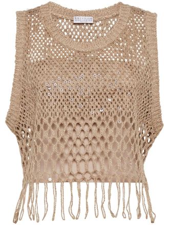 Brunello Cucinelli Opengebreide spencer verfraaid met pailletten - Beige