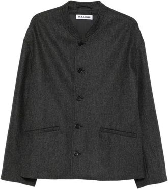 Jil Sander Band-kraag Enkelrijig Jasje - Heren - Blazers - Grijs - M - Wol - Jassen